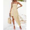 imageZESICA Womens 2025 Summer Strapless Mini Dress Off Shoulder Smocked Tiered Irregular Irregular Ruffle Beach Tube SundressApricot