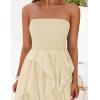 imageZESICA Womens 2025 Summer Strapless Mini Dress Off Shoulder Smocked Tiered Irregular Irregular Ruffle Beach Tube SundressApricot