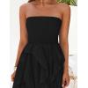 imageZESICA Womens 2025 Summer Strapless Mini Dress Off Shoulder Smocked Tiered Irregular Irregular Ruffle Beach Tube SundressBlack