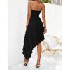 imageZESICA Womens 2025 Summer Strapless Mini Dress Off Shoulder Smocked Tiered Irregular Irregular Ruffle Beach Tube SundressBlack