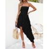 imageZESICA Womens 2025 Summer Strapless Mini Dress Off Shoulder Smocked Tiered Irregular Irregular Ruffle Beach Tube SundressBlack