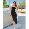 imageZESICA Womens 2025 Summer Strapless Mini Dress Off Shoulder Smocked Tiered Irregular Irregular Ruffle Beach Tube SundressBlack
