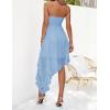 imageZESICA Womens 2025 Summer Strapless Mini Dress Off Shoulder Smocked Tiered Irregular Irregular Ruffle Beach Tube SundressBlue