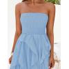imageZESICA Womens 2025 Summer Strapless Mini Dress Off Shoulder Smocked Tiered Irregular Irregular Ruffle Beach Tube SundressBlue