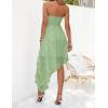 imageZESICA Womens 2025 Summer Strapless Mini Dress Off Shoulder Smocked Tiered Irregular Irregular Ruffle Beach Tube SundressGreen