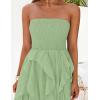 imageZESICA Womens 2025 Summer Strapless Mini Dress Off Shoulder Smocked Tiered Irregular Irregular Ruffle Beach Tube SundressGreen
