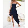 imageZESICA Womens 2025 Summer Strapless Mini Dress Off Shoulder Smocked Tiered Irregular Irregular Ruffle Beach Tube SundressNavy