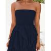 imageZESICA Womens 2025 Summer Strapless Mini Dress Off Shoulder Smocked Tiered Irregular Irregular Ruffle Beach Tube SundressNavy