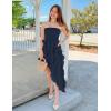 imageZESICA Womens 2025 Summer Strapless Mini Dress Off Shoulder Smocked Tiered Irregular Irregular Ruffle Beach Tube SundressNavy