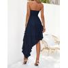 imageZESICA Womens 2025 Summer Strapless Mini Dress Off Shoulder Smocked Tiered Irregular Irregular Ruffle Beach Tube SundressNavy
