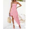 imageZESICA Womens 2025 Summer Strapless Mini Dress Off Shoulder Smocked Tiered Irregular Irregular Ruffle Beach Tube SundressPink