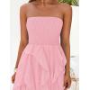 imageZESICA Womens 2025 Summer Strapless Mini Dress Off Shoulder Smocked Tiered Irregular Irregular Ruffle Beach Tube SundressPink