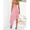 imageZESICA Womens 2025 Summer Strapless Mini Dress Off Shoulder Smocked Tiered Irregular Irregular Ruffle Beach Tube SundressPink