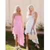 imageZESICA Womens 2025 Summer Strapless Mini Dress Off Shoulder Smocked Tiered Irregular Irregular Ruffle Beach Tube SundressPink