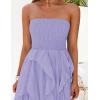 imageZESICA Womens 2025 Summer Strapless Mini Dress Off Shoulder Smocked Tiered Irregular Irregular Ruffle Beach Tube SundressPurple