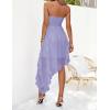imageZESICA Womens 2025 Summer Strapless Mini Dress Off Shoulder Smocked Tiered Irregular Irregular Ruffle Beach Tube SundressPurple