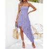 imageZESICA Womens 2025 Summer Strapless Mini Dress Off Shoulder Smocked Tiered Irregular Irregular Ruffle Beach Tube SundressPurple