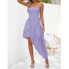 imageZESICA Womens 2025 Summer Strapless Mini Dress Off Shoulder Smocked Tiered Irregular Irregular Ruffle Beach Tube SundressPurple