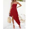 imageZESICA Womens 2025 Summer Strapless Mini Dress Off Shoulder Smocked Tiered Irregular Irregular Ruffle Beach Tube SundressRed