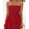 imageZESICA Womens 2025 Summer Strapless Mini Dress Off Shoulder Smocked Tiered Irregular Irregular Ruffle Beach Tube SundressRed