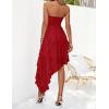 imageZESICA Womens 2025 Summer Strapless Mini Dress Off Shoulder Smocked Tiered Irregular Irregular Ruffle Beach Tube SundressRed