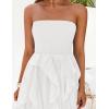 imageZESICA Womens 2025 Summer Strapless Mini Dress Off Shoulder Smocked Tiered Irregular Irregular Ruffle Beach Tube SundressWhite