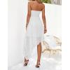 imageZESICA Womens 2025 Summer Strapless Mini Dress Off Shoulder Smocked Tiered Irregular Irregular Ruffle Beach Tube SundressWhite
