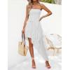 imageZESICA Womens 2025 Summer Strapless Mini Dress Off Shoulder Smocked Tiered Irregular Irregular Ruffle Beach Tube SundressWhite