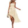 imageZESICA Womens 2025 Summer Strapless Mini Dress Off Shoulder Smocked Tiered Irregular Irregular Ruffle Beach Tube SundressApricot