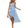 imageZESICA Womens 2025 Summer Strapless Mini Dress Off Shoulder Smocked Tiered Irregular Irregular Ruffle Beach Tube SundressBlue