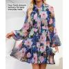 imageZESICA Womens Fall Floral Mini Dress 2025 Boho Long Sleeve Button Chiffon A Line Short Vacation Party Dresses with BeltDark Blue