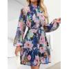 imageZESICA Womens Fall Floral Mini Dress 2025 Boho Long Sleeve Button Chiffon A Line Short Vacation Party Dresses with BeltDark Blue