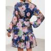 imageZESICA Womens Fall Floral Mini Dress 2025 Boho Long Sleeve Button Chiffon A Line Short Vacation Party Dresses with BeltDark Blue