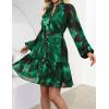 imageZESICA Womens Fall Floral Mini Dress 2025 Boho Long Sleeve Button Chiffon A Line Short Vacation Party Dresses with BeltDark Green