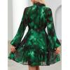 imageZESICA Womens Fall Floral Mini Dress 2025 Boho Long Sleeve Button Chiffon A Line Short Vacation Party Dresses with BeltDark Green