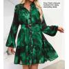 imageZESICA Womens Fall Floral Mini Dress 2025 Boho Long Sleeve Button Chiffon A Line Short Vacation Party Dresses with BeltDark Green