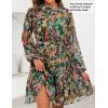 imageZESICA Womens Fall Floral Mini Dress 2025 Boho Long Sleeve Button Chiffon A Line Short Vacation Party Dresses with BeltGreen