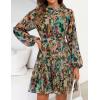imageZESICA Womens Fall Floral Mini Dress 2025 Boho Long Sleeve Button Chiffon A Line Short Vacation Party Dresses with BeltGreen