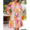 imageZESICA Womens Fall Floral Mini Dress 2025 Boho Long Sleeve Button Chiffon A Line Short Vacation Party Dresses with BeltPink