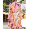 imageZESICA Womens Fall Floral Mini Dress 2025 Boho Long Sleeve Button Chiffon A Line Short Vacation Party Dresses with BeltPink
