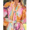 imageZESICA Womens Fall Floral Mini Dress 2025 Boho Long Sleeve Button Chiffon A Line Short Vacation Party Dresses with BeltPink