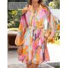 imageZESICA Womens Fall Floral Mini Dress 2025 Boho Long Sleeve Button Chiffon A Line Short Vacation Party Dresses with BeltPink