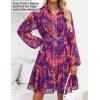 imageZESICA Womens Fall Floral Mini Dress 2025 Boho Long Sleeve Button Chiffon A Line Short Vacation Party Dresses with BeltPurple