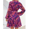 imageZESICA Womens Fall Floral Mini Dress 2025 Boho Long Sleeve Button Chiffon A Line Short Vacation Party Dresses with BeltPurple
