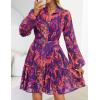 imageZESICA Womens Fall Floral Mini Dress 2025 Boho Long Sleeve Button Chiffon A Line Short Vacation Party Dresses with BeltPurple