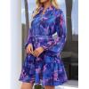 imageZESICA Womens Fall Floral Mini Dress 2025 Boho Long Sleeve Button Chiffon A Line Short Vacation Party Dresses with BeltRoyal Blue