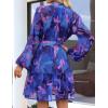 imageZESICA Womens Fall Floral Mini Dress 2025 Boho Long Sleeve Button Chiffon A Line Short Vacation Party Dresses with BeltRoyal Blue