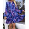 imageZESICA Womens Fall Floral Mini Dress 2025 Boho Long Sleeve Button Chiffon A Line Short Vacation Party Dresses with BeltRoyal Blue