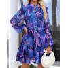imageZESICA Womens Fall Floral Mini Dress 2025 Boho Long Sleeve Button Chiffon A Line Short Vacation Party Dresses with BeltRoyal Blue