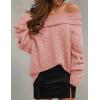 imageZESICA Womens Off The Shoulder Fall Sweaters Oversized Long Sleeve Pullover Tops 2025 Fashion Outfit ClothesPink
